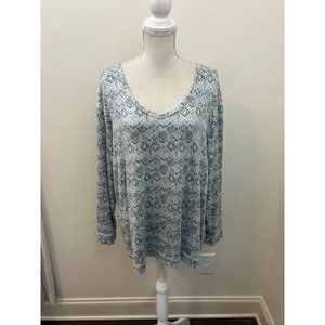 ND Intimates Blue/Gray Print Long Sleeve Top Size 1X